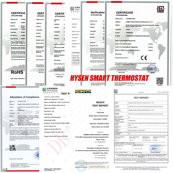 certification of HY608-internet thermostat